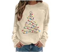 Christmas Tree Jumper Women Xmas Tree Graphic Santa Reindeer Print Sweatshirt Novelty Funny Christmas Holiday Tops Pullover Long Sleeve Casual Shirts Blouse Round Neck Loose Tunic Top