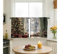 Christmas Tree Kitchen Curtains, Xmas Traditional Presents Snow Green Light Filtering Kitchen Curtains for Window Over Sink 24x26 Inch