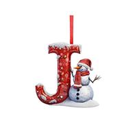 Christmas Tree Letter Pendants Acrylic Hanging Letters Ornaments DIY Letter Hanging Pendant Christmas Decorations with Snowman & Festive Patterns for Xmas Tree, Home, Party Decorations (Snowman-J)