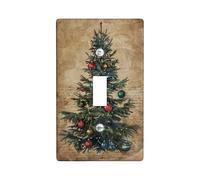 Christmas Tree Light Switch Cover Plate/Outlet Covers, Rustic Green and Red Holiday Decor, Thermoplastic Wall Plates, Standard Size Triple Toggle
