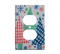 Christmas Tree Light Switch Cover Plates/Outlet Covers, Festive Green and Red Checkered Design for Holiday Decor, Thermoplastic Wall Plates, Standard Size Single Duplex Outlet