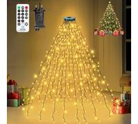 Christmas Tree Lights, 2m*16 Lines 400 LEDs Fairy Lights Mains Powered with 8 Light Modes, Memory Timer Function, Waterproof Xmas String Lights for 5-10FT Christmas Tree Indoor Outdoor- Warm White