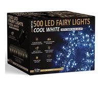 Christmas Tree Lights 500 LED 12.5m Cool White - 2.5cm Bulb Distance Fairy String Lights Plug in with Timer and Memory Functions - Suitable for Outdoor/Indoor Use