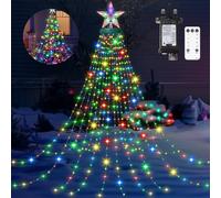 Christmas Tree Lights, Multicolor 410 LED 6.6FT x 16 Lines Christmas Light with 8 Modes Timer Remote, Waterfall Tree Lights with Star Topper Plug in String Light for Indoor Outdoor Yard, Xmas Decor