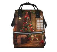 Christmas Tree Lights Trojan Print Large Capacity Mummy Canvas Backpack | Waterproof Twill Canvas Rucksack, Lightweight Travel Work Daypack For Men Nad Women, Casual Camping Hiking Bag