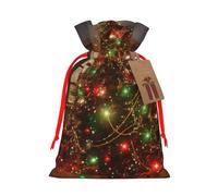 Christmas Tree Lights Trojan Printed Christmas Drawstring Bags Reusable Xmas Bag for Party Xmas Gift Wrapping, Red Ribbon, M