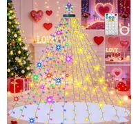 Christmas Tree Lights, Warmwhite & Multi-Color 410 LED 6.56FT Christmas Tree Lights with Ring with 19 Modes, Timer Remote, Waterfall Tree Light Solar USB Powered for Indoor Yard, Party, Valentine's Da