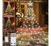 Christmas Tree Lights with Star Topper, 410LED 2M x 16 Lines Christmas String Lights 11 Modes, Timer Remote Twinkle Lights for 5ft-9ft Indoor Outdoor Xmas Tree Decor, Warm White & Multicolor