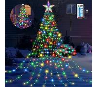 Christmas Tree Lights with Star Topper, 6.56FT 8 Modes Christmas String Lights with Timer, Dimmable Remote, 410 LED Solar Waterfall Tree Lights USB Powered for Yard, Party, Holiday (Multicolor)