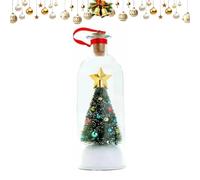 Christmas Tree Message in a Bottle - 6 Inch Snowy Scene with Voice Recording, Pull Cork to Play Holiday Wishes, Battery Operated Festive Gift for Tree, Home Desk Decoration (Green)