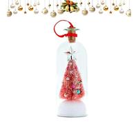 Christmas Tree Message in a Bottle - 6 Inch Snowy Scene with Voice Recording, Pull Cork to Play Holiday Wishes, Battery Operated Festive Gift for Tree, Home Desk Decoration (Pink)