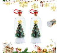 Christmas Tree Message in a Bottle, Recordable Christmas Ornament, Voice Message with Playback Cork, Snowy Scene in Nostalgic Bottle for Unique Home Festival Party Decor & Surprise Gift(2*Green)