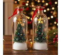 Christmas Tree Message in a Bottle, Recordable Christmas Tree Voice Message Bottle Ornament with Playback Cork, Snowy Scene in Nostalgic Bottle for Unique Home Xmas Festive Party (2pcs)