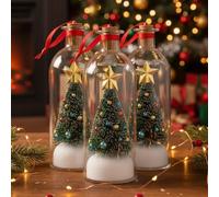 Christmas Tree Message in a Bottle, Recordable Christmas Tree Voice Message Bottle Ornament with Playback Cork, Snowy Scene in Nostalgic Bottle for Unique Home Xmas Festive Party (3pcs)