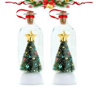 Christmas Tree Message In A Bottle,Voice Recording Message In A Bottle with Cork & Ribbon Decorated Bottle Brush Tree,Recordable Christmas Tree Ornament,Snowy Scene in Vintage Bottle,Unique Gift (A2)