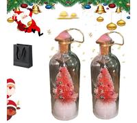 Christmas Tree Message in a Bottle, Voice Recording Message, Recordable Holiday Greeting Glass Ornament, Snowy Scene in Nostalgic Bottle with Cork, Mr. Santa's Message in a Bottle Christmas Tree (B2)