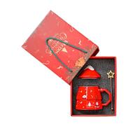 ＡＷＨＡＯ Christmas Tree Mug Cute Novelty Mug Gift Mug Ceramic Water Cup And Lid Decorative Teacup Suitable for Gift Giving Home Decoration Holiday G, Red