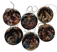 Christmas Tree Nativity Hanging Decorations x6 Different Classic Religious Designs. 8cm Ideal present or gift for the festive season or to display at home Individually Wrapped