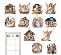 Christmas Tree Nativity Ornaments - 12X Wooden Nativity Scene Keepsake For Christmas Tree | Christian Christmas Tree Ornaments For Home Christmas Winter Parties