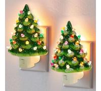 Christmas Tree Night Light, Vintage Ceramic Christmas Tree Night Light, 6" Decorative Holiday Tabletop Lamp with ON/Off Switch for Bedroom, Living Room Xmas Decor (2-Pack)