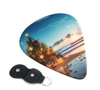 christmas tree on the beach Guitar Picks 6 Pcs, 0.71mm Thickness Celluloid Plectrum with Leather Picks Holder, Personalized Guitar Pick for Bass Electric Acoustic Guitars Lovers Gift