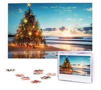 Christmas Tree on The Beach Puzzle for Adults 1000 Pieces Personalized Jigsaw Puzzles from Photos, Challenging Puzzle Perfect for Game Nights, Wooden Puzzles Gift for Holiday Birthday