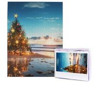 Christmas Tree on The Beach Puzzle for Adults 500 Pieces Personalized Jigsaw Puzzles from Photos, Challenging Puzzle Perfect for Game Nights, Wooden Puzzles Gift for Holiday Birthday