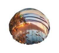 Christmas Tree on the Beach Shower Cap for Women Double Layers Thick Hair Caps Reusable Waterproof Bath Caps with Elastic Band Hair Hat Washable Shower Hat for Men Women Spa Salon