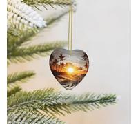 Christmas Tree Ornament Hanging Palm Trees Ocean Waves Sunset Ceramic Ornaments Personalized Heart Porcelain Pendant Christmas Ornament for Holiday Decoration Keepsake Gifts