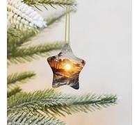 Christmas Tree Ornament Hanging Palm Trees Ocean Waves Sunset Ceramic Ornaments Personalized Star Porcelain Pendant Christmas Ornament for Holiday Decoration Keepsake Gifts