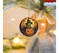 Christmas Tree Ornament Hanging Round Halloween Pumpkin Witch Ceramic Ornaments Personalized Circle Porcelain Pendant Christmas Ornament for Holiday Decoration Keepsake Gifts