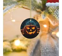 Christmas Tree Ornament Hanging Round Happy Halloween Pumpkin Ceramic Ornaments Personalized Circle Porcelain Pendant Christmas Ornament for Holiday Decoration Keepsake Gifts