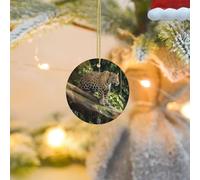 Christmas Tree Ornament Hanging Round Leopard on Tree Trunk Waterfall Ceramic Ornaments Personalized Circle Porcelain Pendant Christmas Ornament for Holiday Decoration Keepsake Gifts