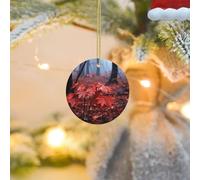 Christmas Tree Ornament Hanging Round Maple Leaves Fall Scenery Ceramic Ornaments Personalized Circle Porcelain Pendant Christmas Ornament for Holiday Decoration Keepsake Gifts
