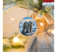 Christmas Tree Ornament Hanging Round Polar Bear Ice Ceramic Ornaments Personalized Circle Porcelain Pendant Christmas Ornament for Holiday Decoration Keepsake Gifts