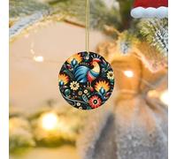 Christmas Tree Ornament Hanging Round Polish Folk Art Pattern Ceramic Ornaments Personalized Circle Porcelain Pendant Christmas Ornament for Holiday Decoration Keepsake Gifts