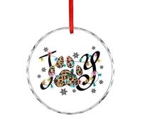 Christmas Tree Ornament, Joy Cat Paw Glass Memorial Souvenir, Funny Circle Hanging Ornaments for Home Decor, Stocking Stuffer Gifts For Leopard Print Enthusiasts, 7.5CM