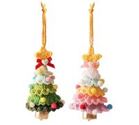 Christmas Tree Ornament Knitted Christmas Tree Pendant Mini Trees with Bell Handmade Crochet Pendant Hanging Ornaments Festive Party Craft Gift