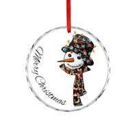 Christmas Tree Ornament, Merry Christmas Snowman Wearing Leopard Scarf Glass Memorial Souvenir, Funny Circle Hanging Ornaments for Home Decor, Stocking Stuffer Gifts For Leopard Print Lover, 7.5CM