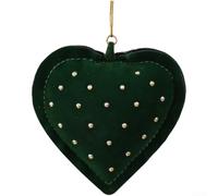 Christmas Tree Ornament | Plush Cotton Filled Heart and Bow | Design | Festive Window Hanging Decor for Home Party Display Seasonal Ambiance Dark Green Wine Red(A)