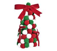 Christmas Tree Ornament Table Decorations, Handmade Pompom Bow Christmas Decoration, White Red Artificial Green Xma Pom Poms