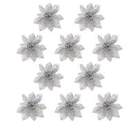 Christmas Tree Ornaments - 10 Pcs Glitter Artificial Flowers for Christmas Tree Holiday Wedding Decorations Simulation Flowers Ornaments for Xmas Tree, Wreath, Garland Decor