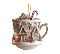 Christmas Tree Ornaments 2D Acrylic Christmas Snow Houses Hot Chocolate Mug Ornaments Coffee Cup Pendant for Xmas Tree Decoration Charm for Xmas Trees Holiday Party Home Car Decor