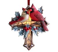 Christmas Tree Ornaments - 2D Acrylic Festive Decorations - Cross with Red and Hanging Decorations for Trees, for Window Office, Bedroom, Kitchen, Apartment