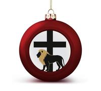 Christmas Tree Ornaments Balls - African Leo Lion King with Cross Shatterproof Xmas Tree Decorations, Red Xmas Decorative Hanging Ball for Farmhouse Home Fireplace Decor Holiday Party Favors