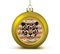 Christmas Tree Ornaments Balls - Animal Leopard Print Shatterproof Xmas Tree Decorations, Golden Xmas Decorative Hanging Ball for Farmhouse Home Fireplace Decor Holiday Party Favors