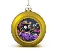 Christmas Tree Ornaments Balls - Cartoon Cat Riding Motorcycle Shatterproof Xmas Tree Decorations, Golden Xmas Decorative Hanging Ball for Farmhouse Home Fireplace Decor Holiday Party Favors
