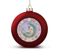 Christmas Tree Ornaments Balls - Mermaid in Shell Mandala Shatterproof Xmas Tree Decorations, Red Xmas Decorative Hanging Ball for Farmhouse Home Fireplace Decor Holiday Party Favors