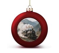 Christmas Tree Ornaments Balls - Steam Train in Mountains Shatterproof Xmas Tree Decorations, Red Xmas Decorative Hanging Ball for Farmhouse Home Fireplace Decor Holiday Party Favors