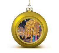Christmas Tree Ornaments Balls - Vienna Opera House Shatterproof Xmas Tree Decorations, Golden Xmas Decorative Hanging Ball for Farmhouse Home Fireplace Decor Holiday Party Favors